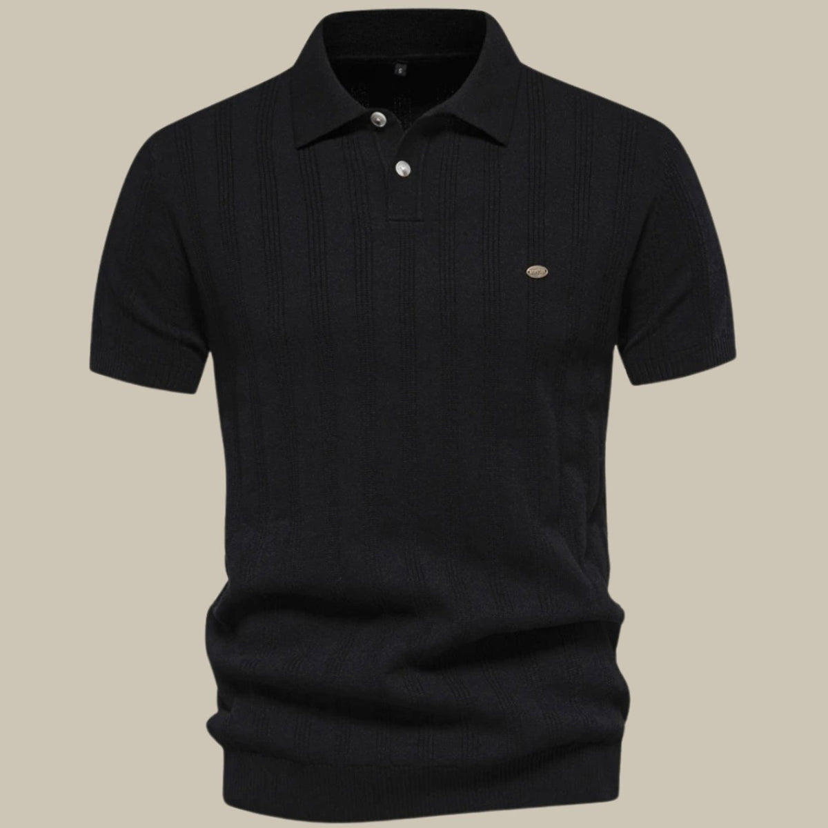 Men's Short-Sleeve Knit Wool Button-Neck Polo Shirt - Black