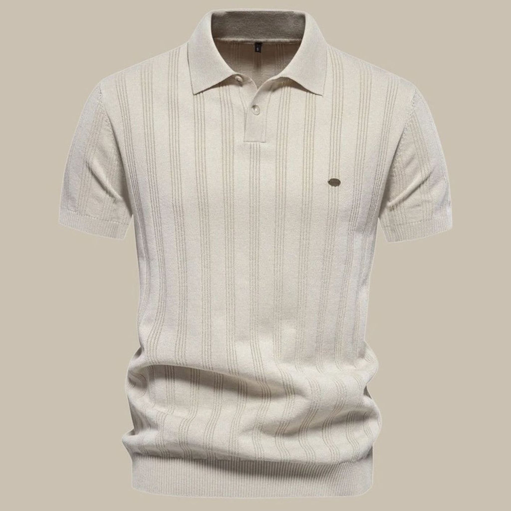 Men's Short-Sleeve Knit Wool Button-Neck Polo Shirt - Beige