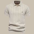 Men's Short-Sleeve Knit Wool Button-Neck Polo Shirt - Beige