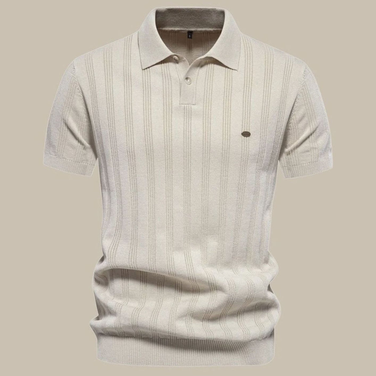 Men's Short-Sleeve Knit Wool Button-Neck Polo Shirt - Beige