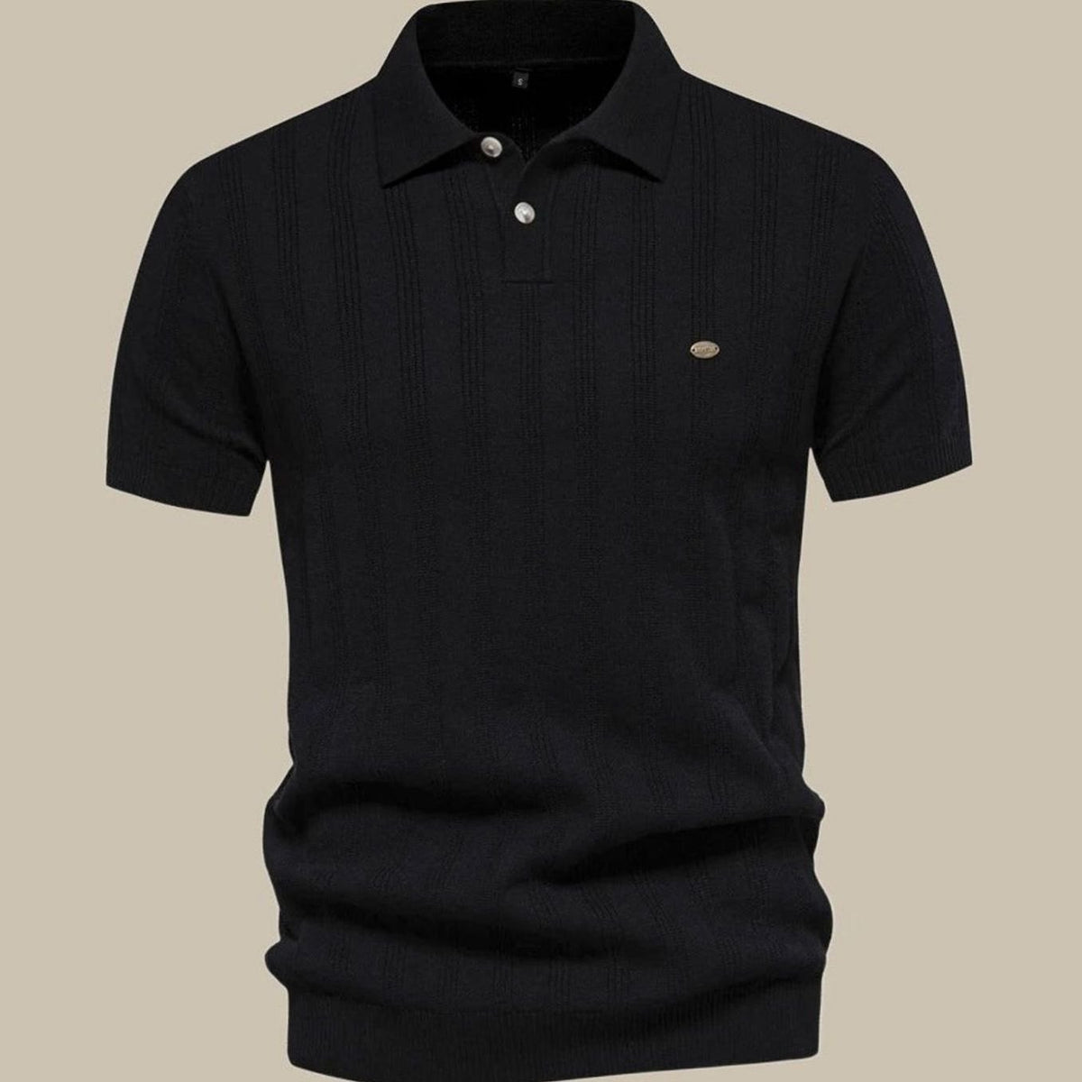 Men's Short-Sleeve Knit Wool Button-Neck Polo Shirt