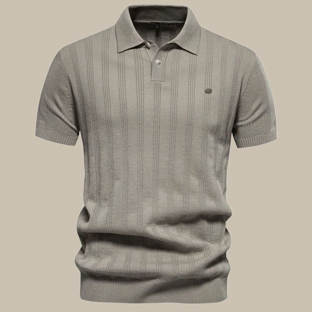 Men's Short-Sleeve Knit Wool Button-Neck Polo Shirt - Khaki