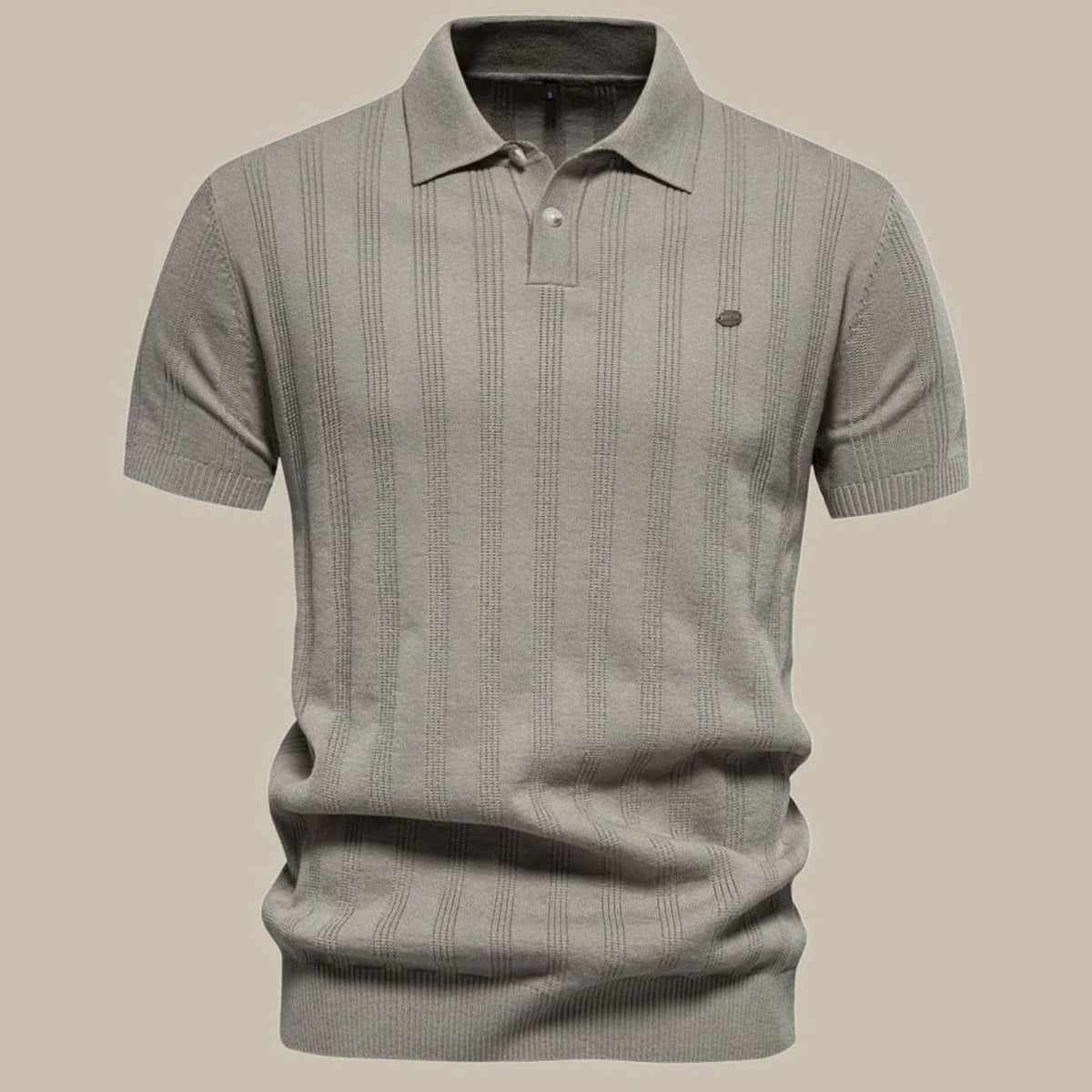 Men's Short-Sleeve Knit Wool Button-Neck Polo Shirt - Khaki