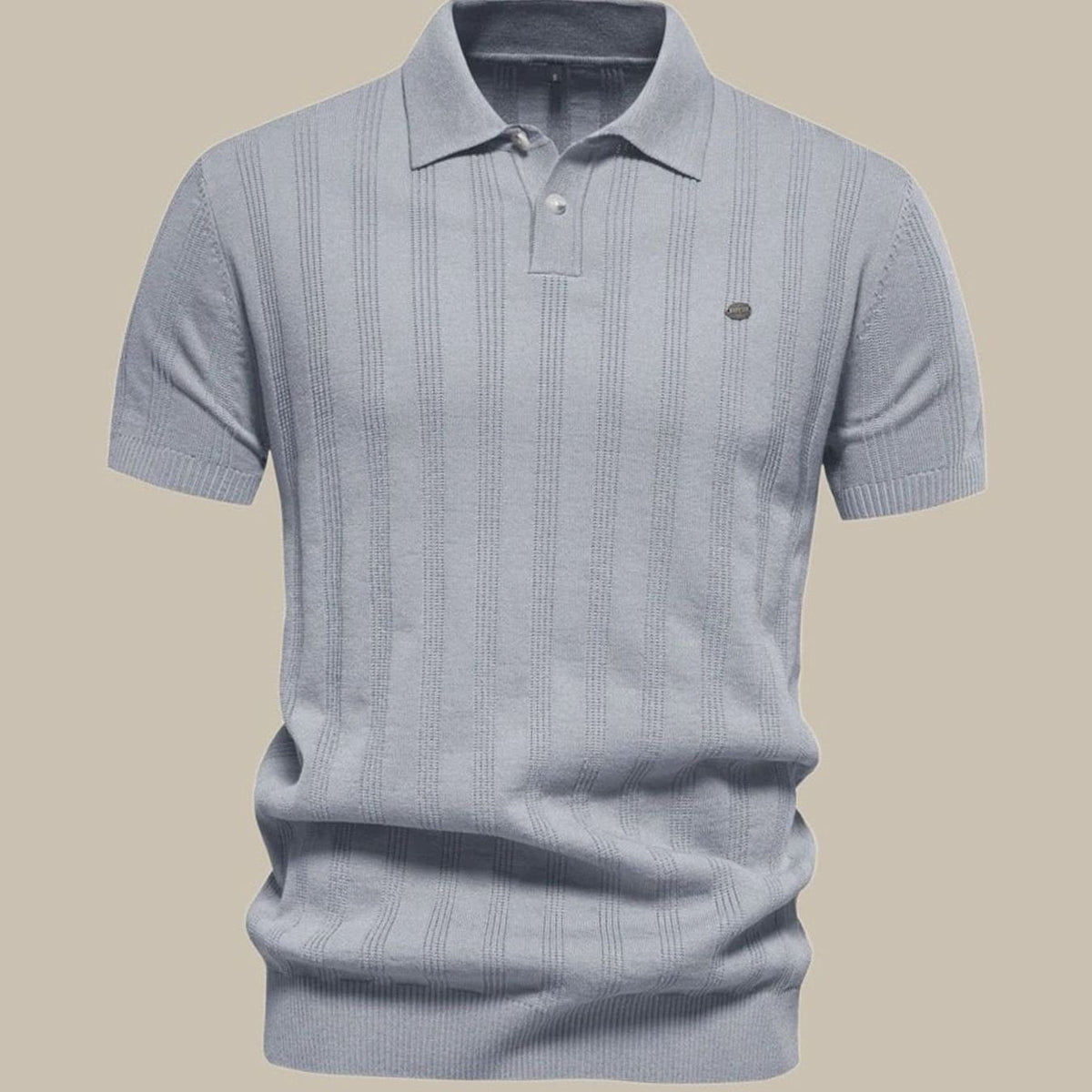 Men's Short-Sleeve Knit Wool Button-Neck Polo Shirt - Gray