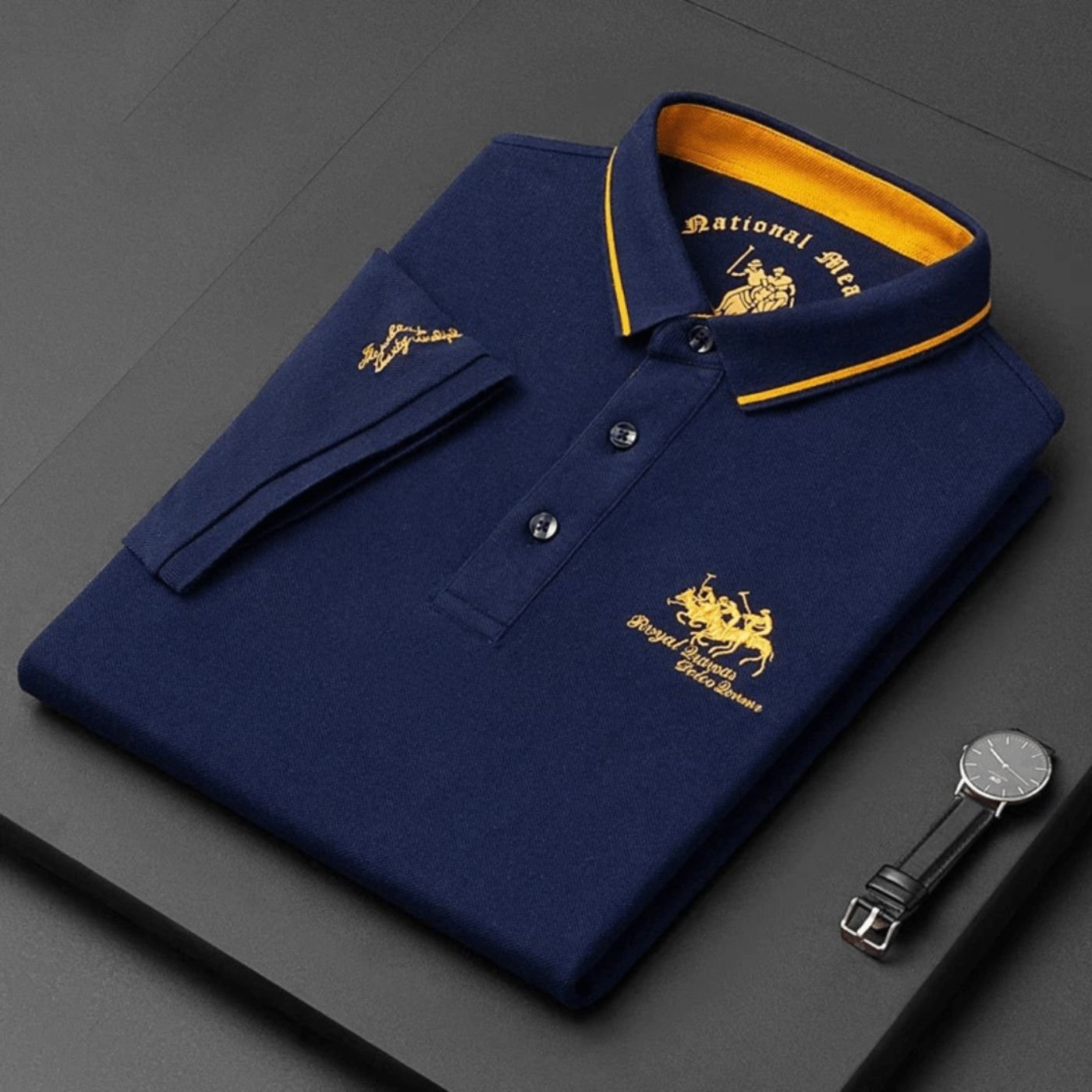 Men's Short-Sleeve Tipped-Collar Polo Shirt - Niebieski