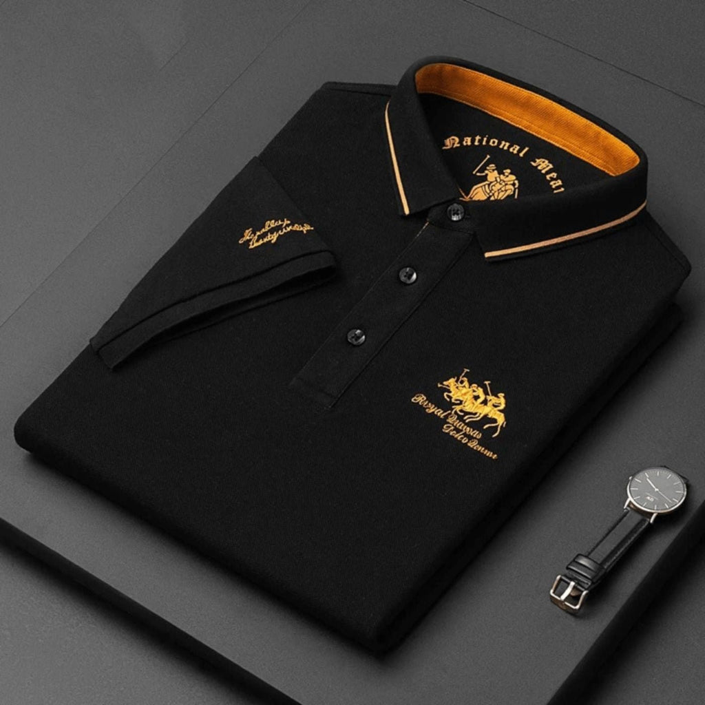Men's Short-Sleeve Tipped-Collar Polo Shirt - Czarny