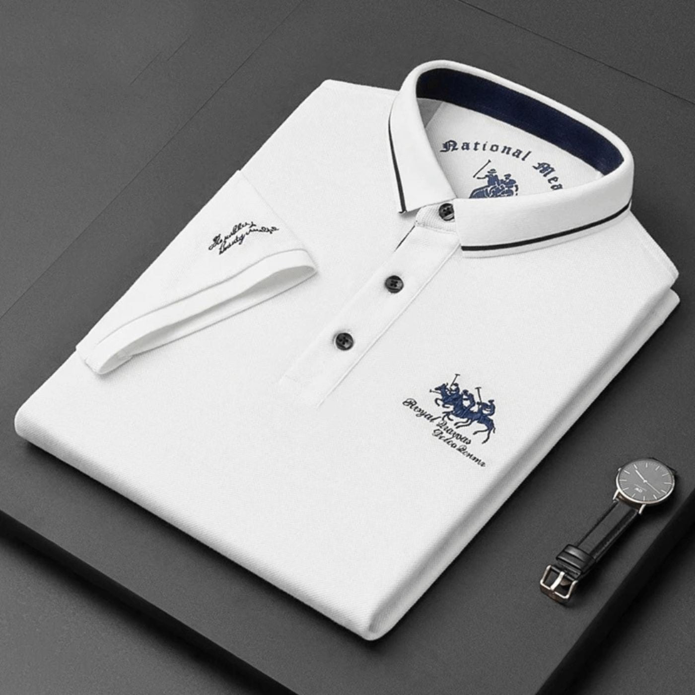 Men's Short-Sleeve Tipped-Collar Polo Shirt - Biały