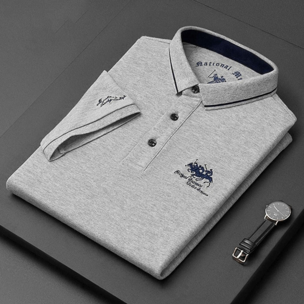 Men's Short-Sleeve Tipped-Collar Polo Shirt - Szary