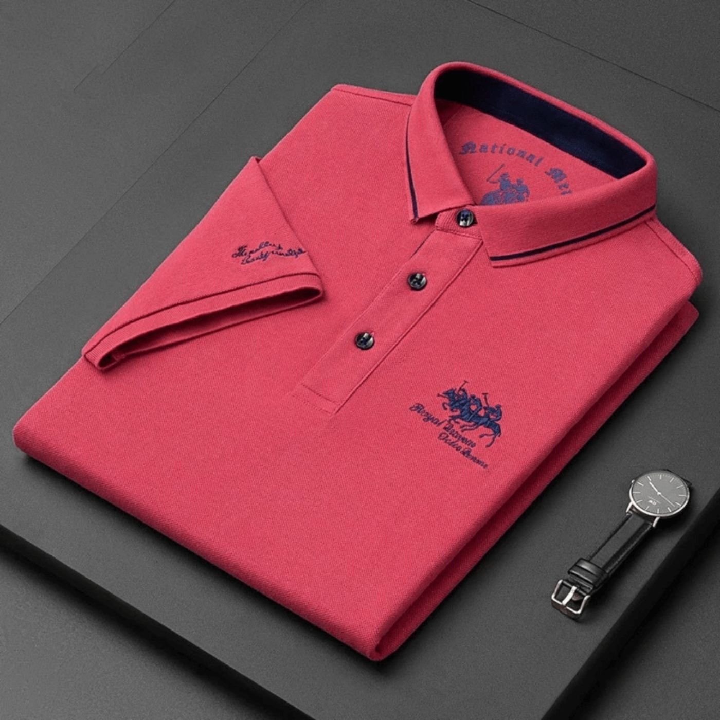 Men's Short-Sleeve Tipped-Collar Polo Shirt - Czerwony