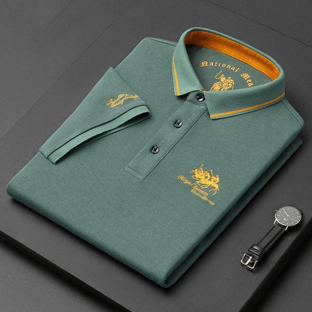 Men's Short-Sleeve Tipped-Collar Polo Shirt - Zielony