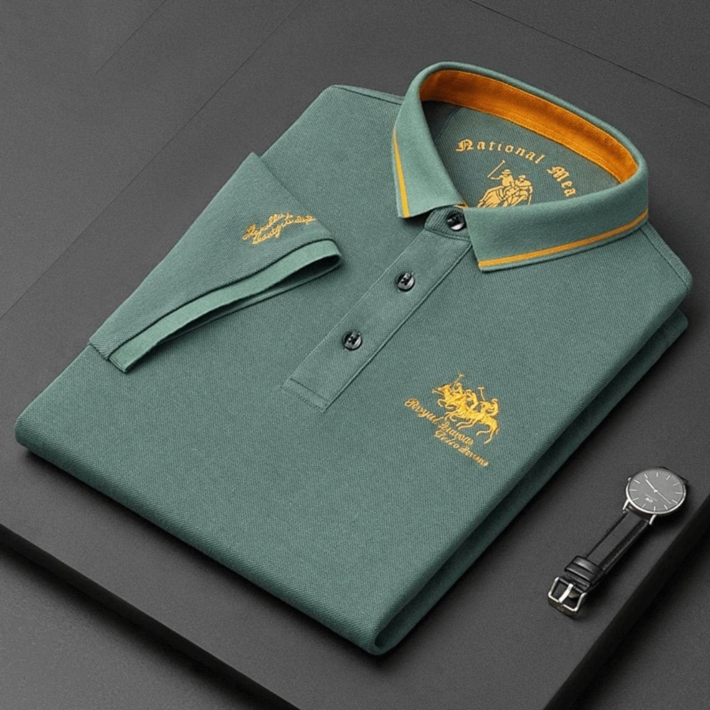 Men's Short-Sleeve Tipped-Collar Polo Shirt - Zielony