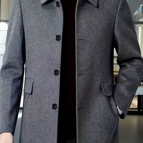 Men's Single-Breasted Wool Overcoat Classic Collar Topcoat - Dark Gray
