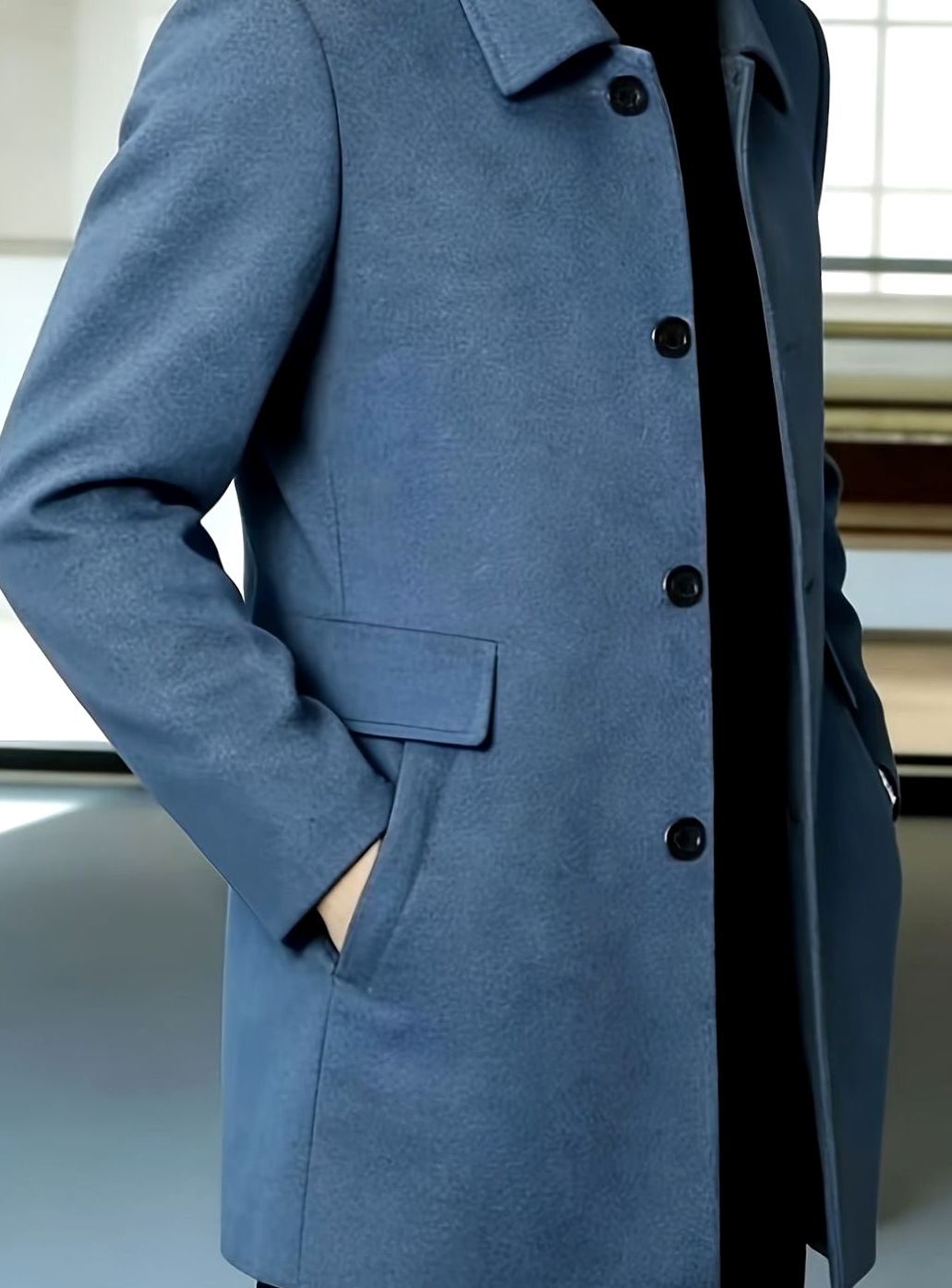 Men's Single-Breasted Wool Overcoat Classic Collar Topcoat