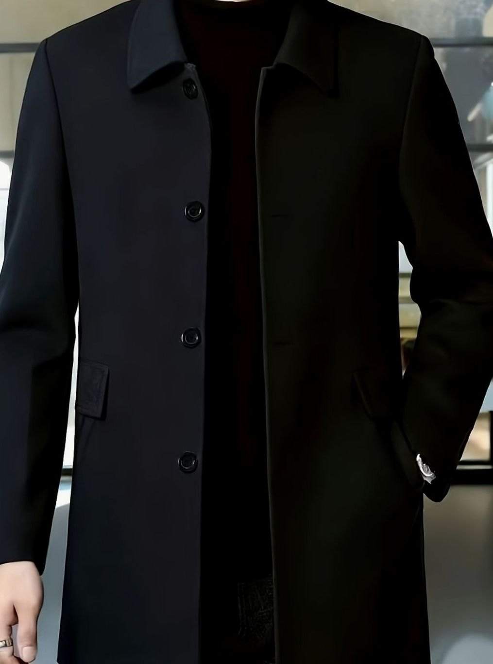 Men's Single-Breasted Wool Overcoat Classic Collar Topcoat