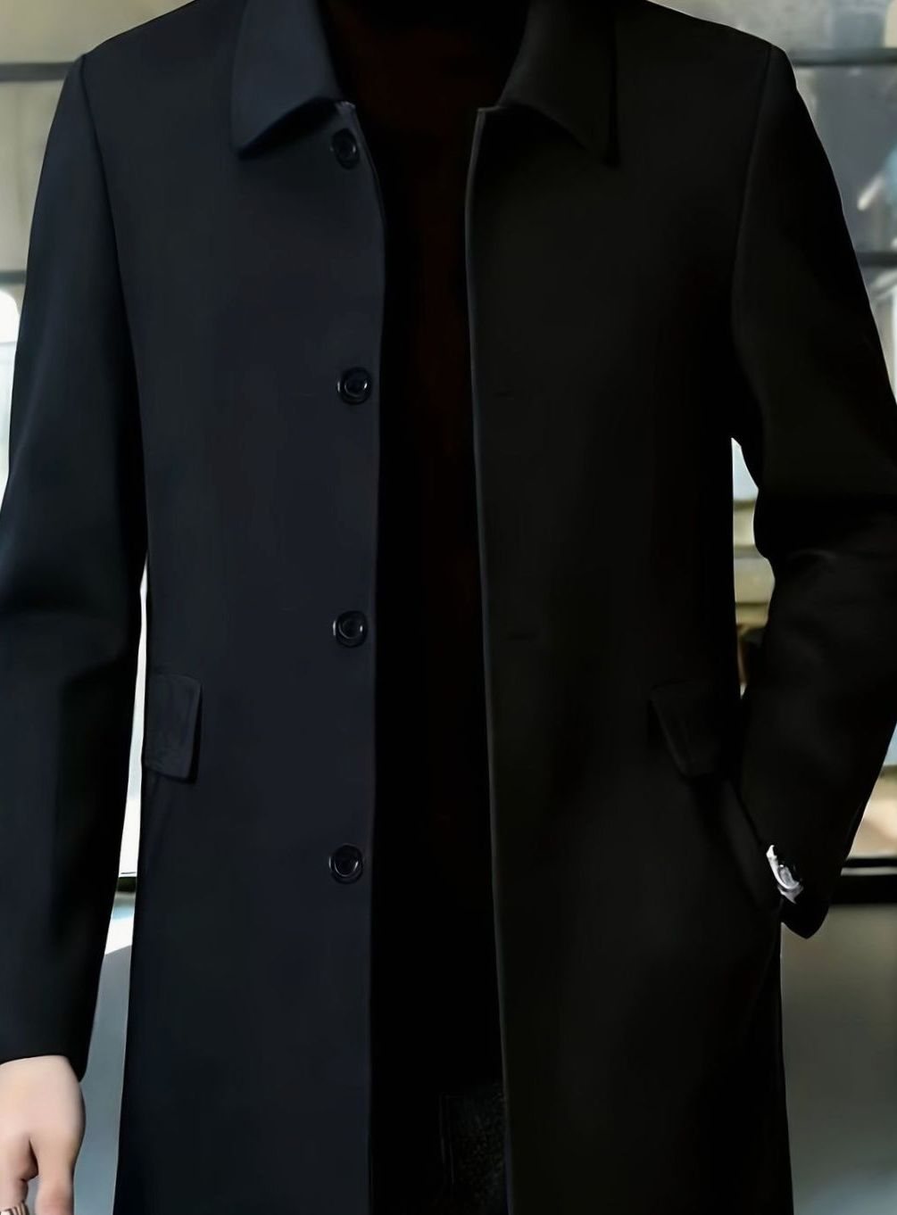 Men's Single-Breasted Wool Overcoat Classic Collar Topcoat