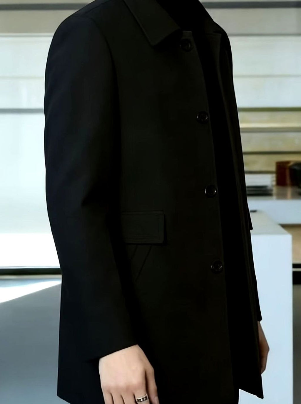 Men's Single-Breasted Wool Overcoat Classic Collar Topcoat