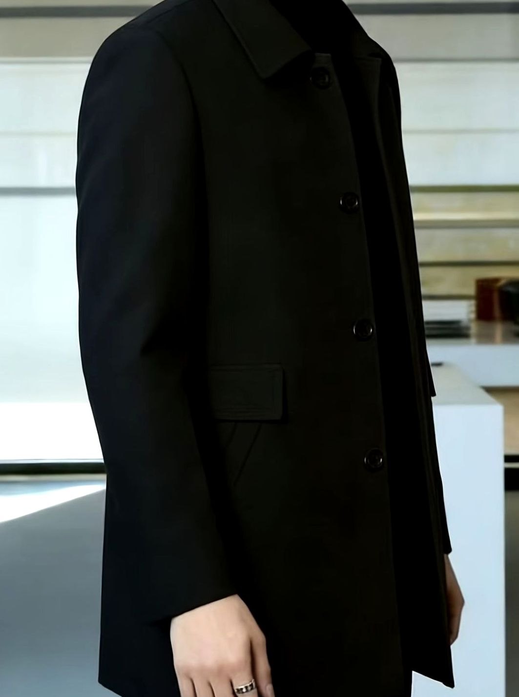 Men's Single-Breasted Wool Overcoat Classic Collar Topcoat