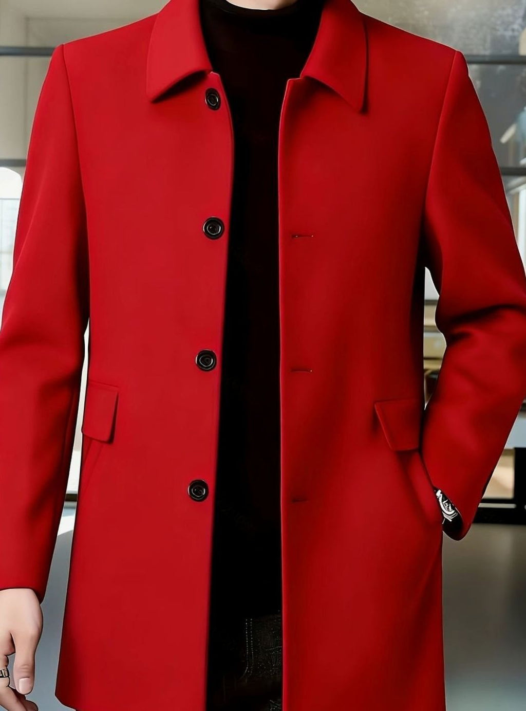 Men's Single-Breasted Wool Overcoat Classic Collar Topcoat