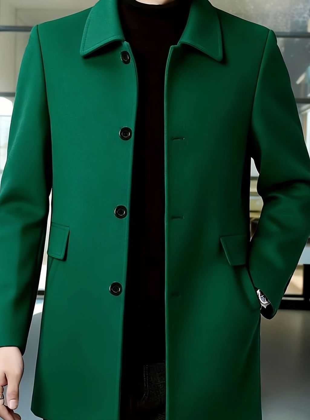Men's Single-Breasted Wool Overcoat Classic Collar Topcoat