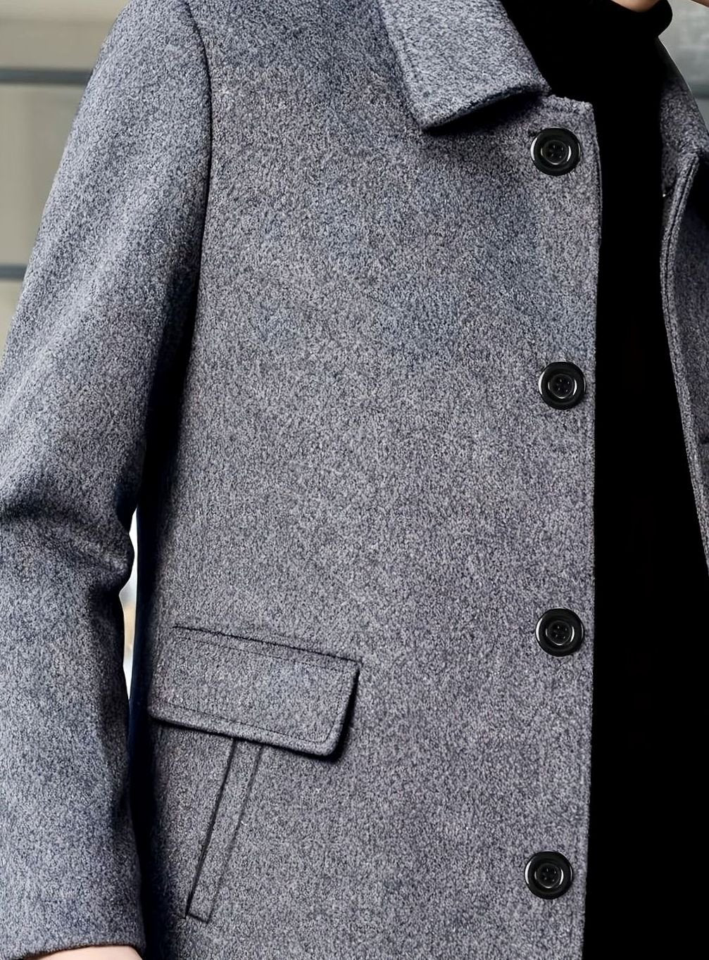 Men's Single-Breasted Wool Overcoat Classic Collar Topcoat
