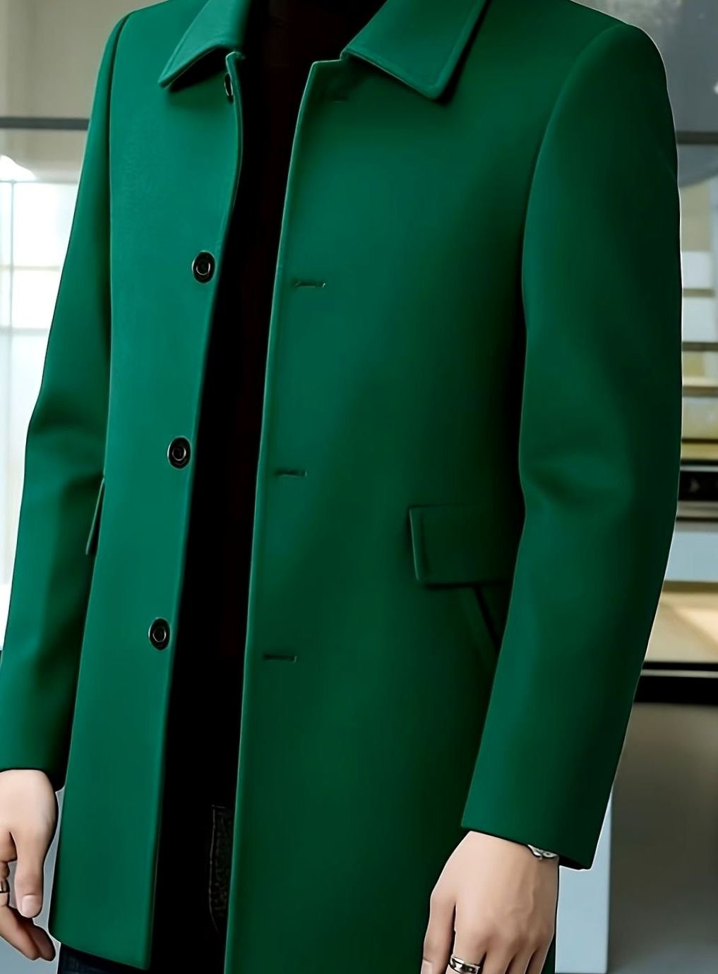 Men's Single-Breasted Wool Overcoat Classic Collar Topcoat