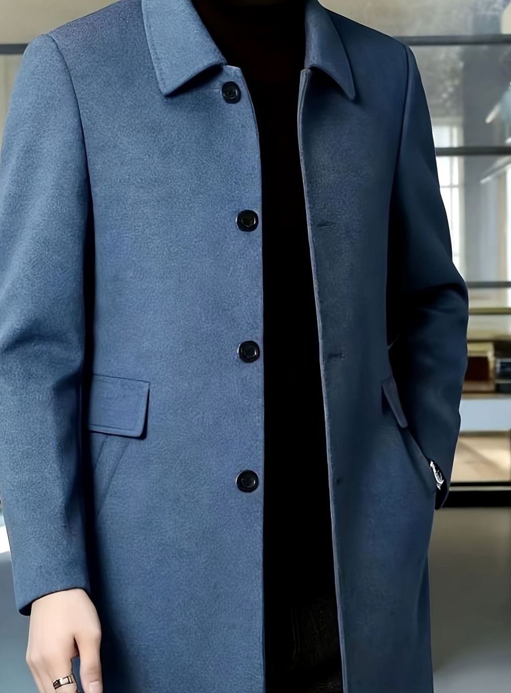 Men's Single-Breasted Wool Overcoat Classic Collar Topcoat