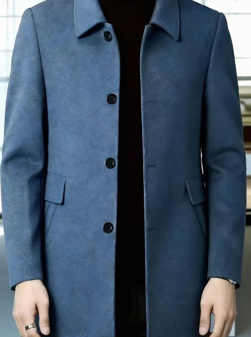 Men's Single-Breasted Wool Overcoat Classic Collar Topcoat
