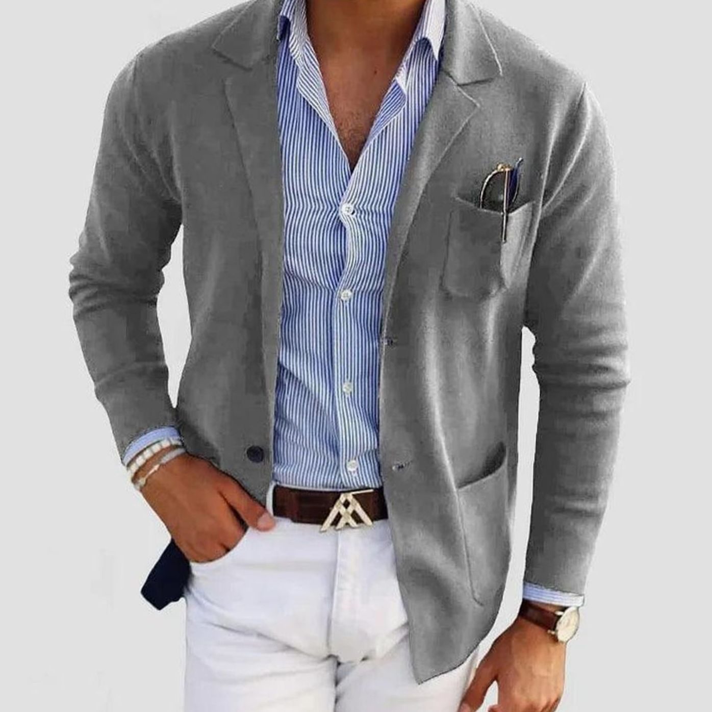 Men's Slim Fit Blazer Notch Lapel Button-Front Sport Coat - Grey