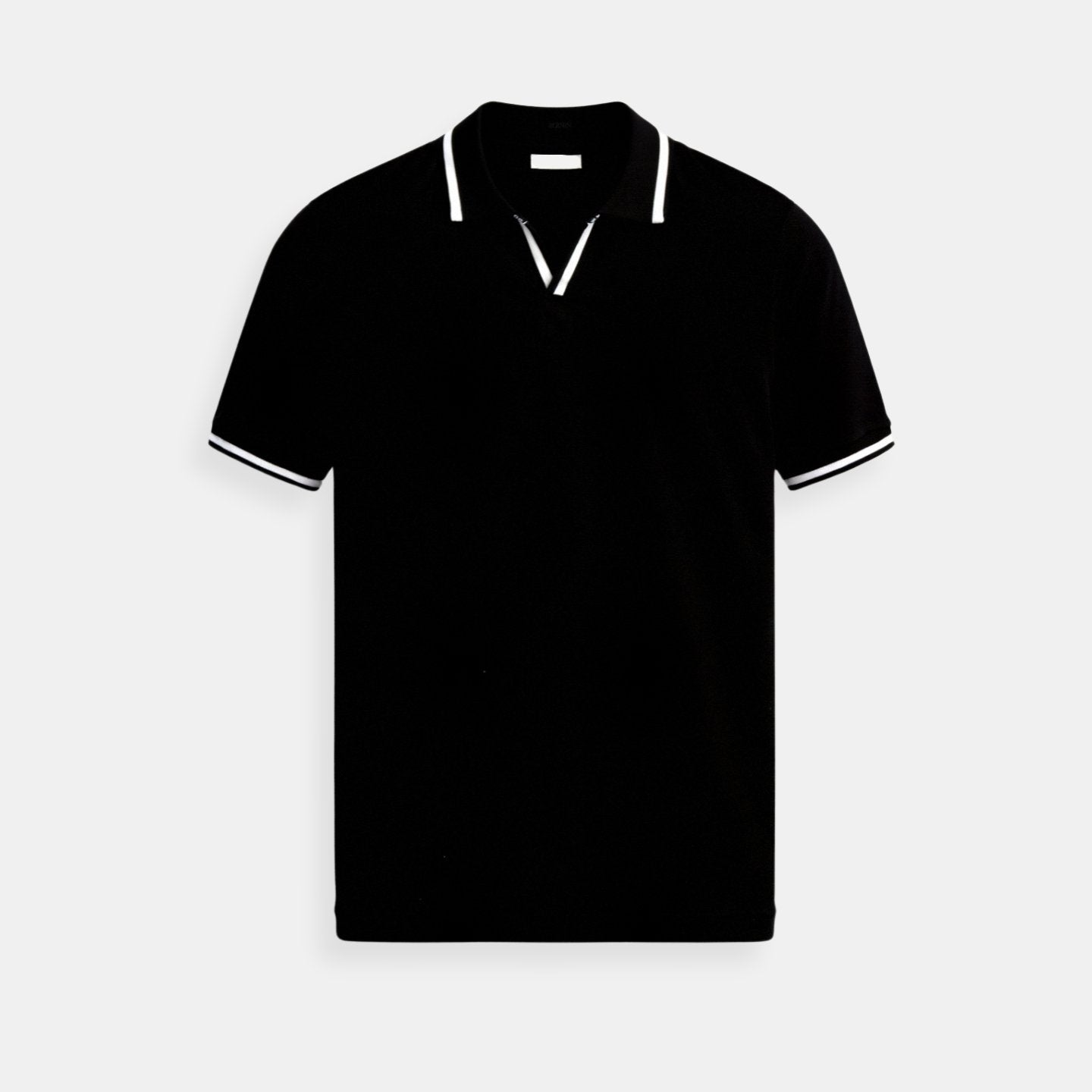 Men's Slim-Fit Open-Collar Tipped Knit Cotton Polo Shirt - Black