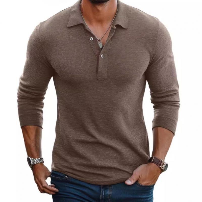 Men's Slim-Fit Satin-Finish Long-Sleeve Polo Shirt - Camel
