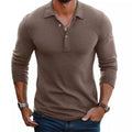 Men's Slim-Fit Satin-Finish Long-Sleeve Polo Shirt - Camel
