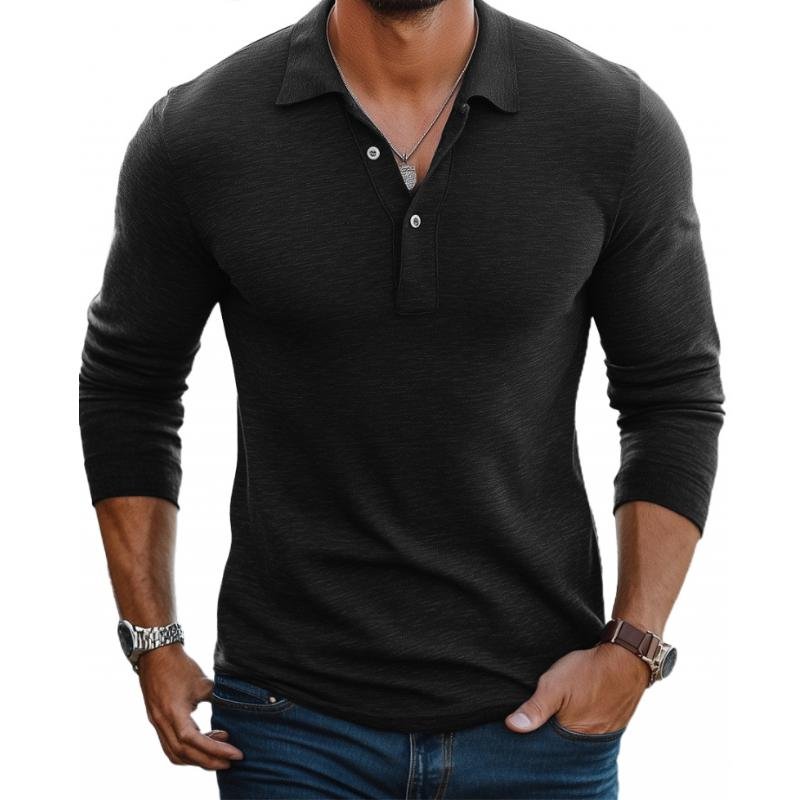 Men's Slim-Fit Satin-Finish Long-Sleeve Polo Shirt - Black