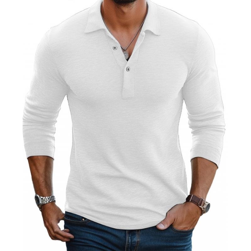 Men's Slim-Fit Satin-Finish Long-Sleeve Polo Shirt - White