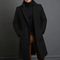 Men's Slim-Fit Single-Breasted Long Winter Coat - Black