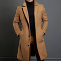 Men's Slim-Fit Single-Breasted Wool Overcoat - Khaki