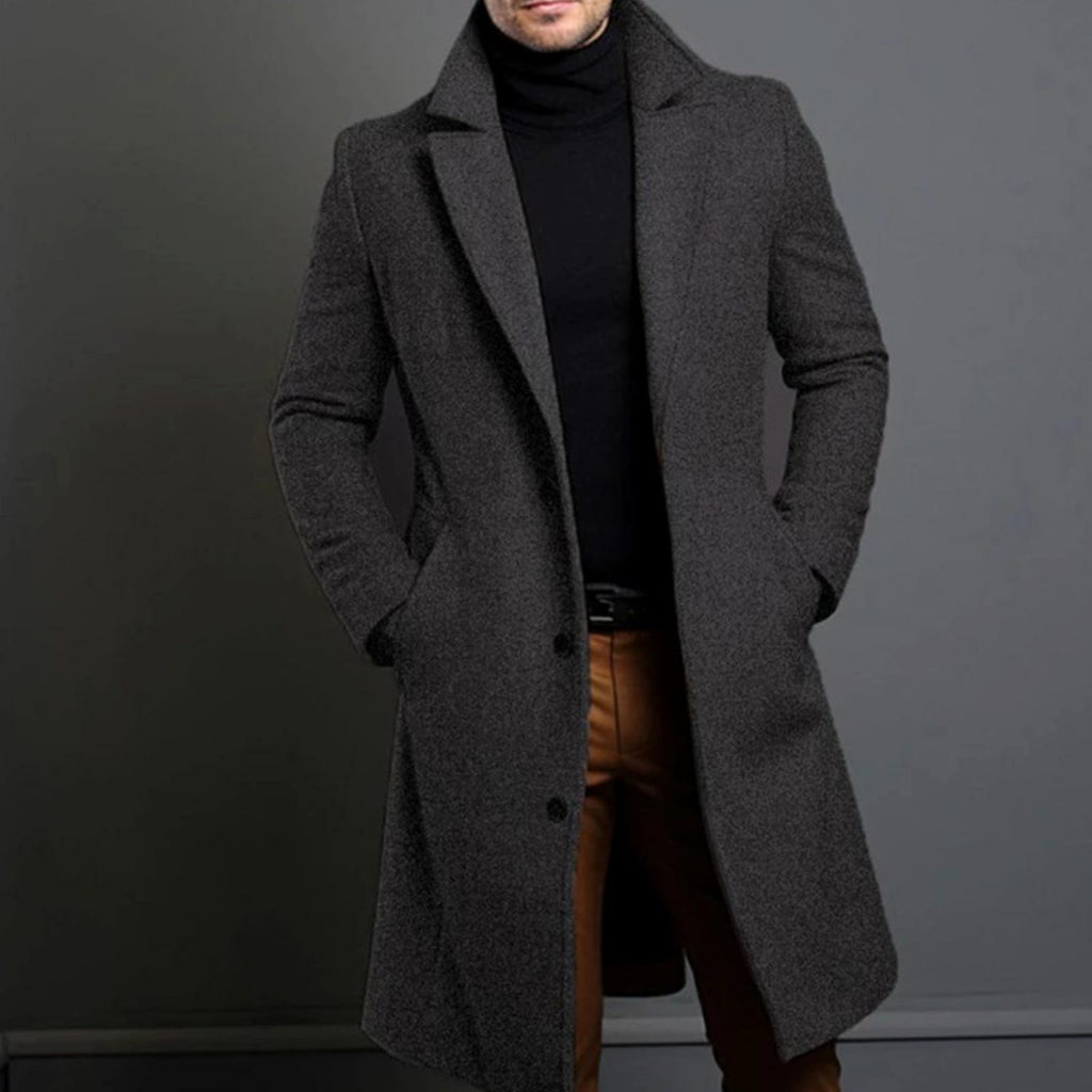 Men's Slim-Fit Single-Breasted Wool Overcoat - Gray