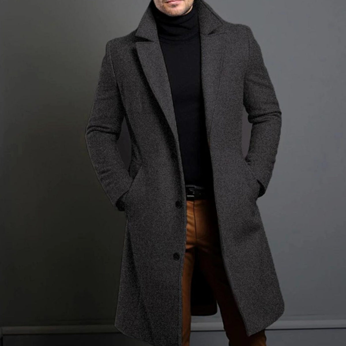 Men's Slim-Fit Single-Breasted Wool Overcoat - Gray