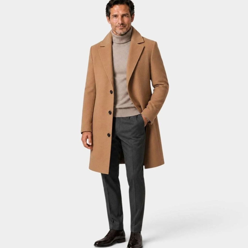 Men's Slim-Fit Wool-Blend Single-Breasted Overcoat - Khaki