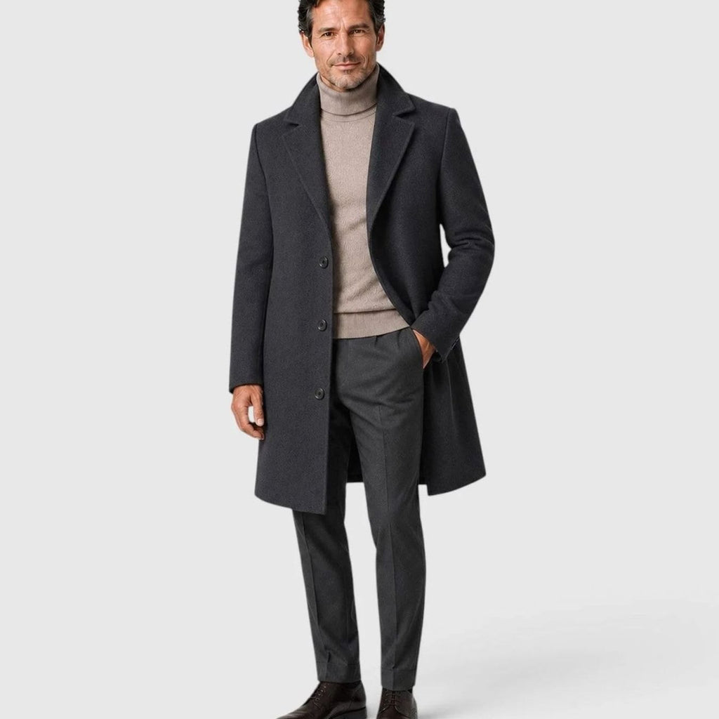 Men's Slim-Fit Wool-Blend Single-Breasted Overcoat - Dark Gray