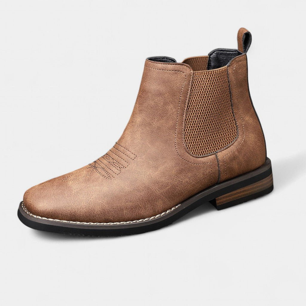 Men's Slip-On Chelsea Boots Square-Toe Western-Stitch Ankle Boot