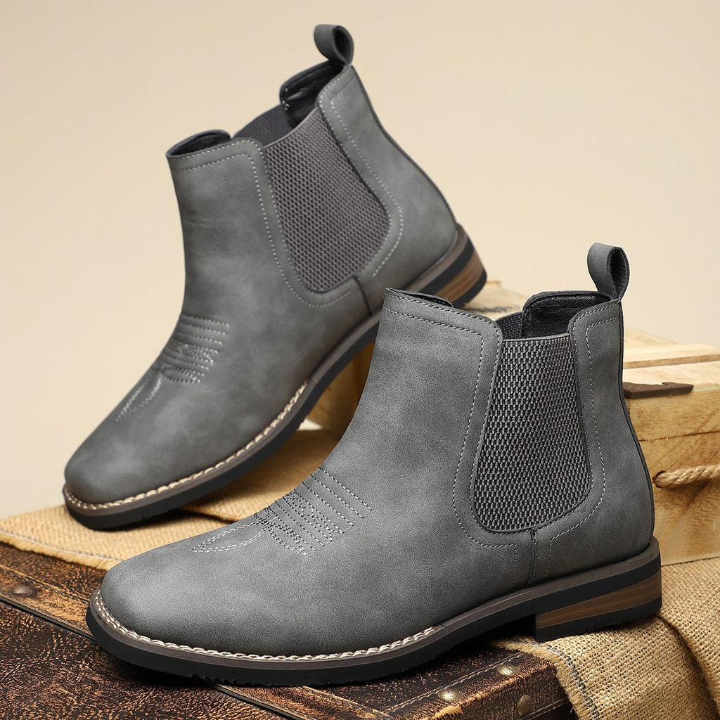 Men's Slip-On Chelsea Boots Square-Toe Western-Stitch Ankle Boot - Charcoal