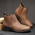 Men's Slip-On Chelsea Boots Square-Toe Western-Stitch Ankle Boot - Chestnut Brown