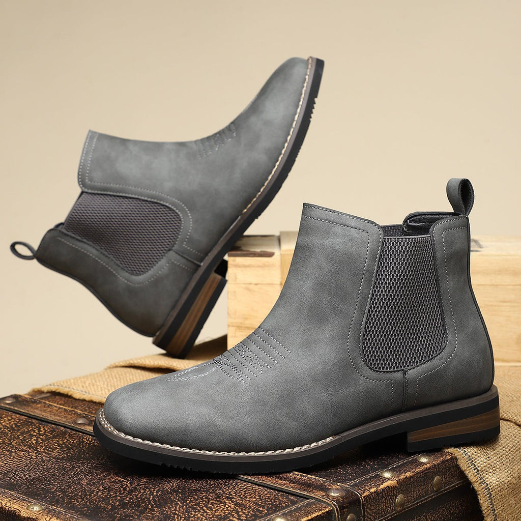 Men's Slip-On Chelsea Boots Square-Toe Western-Stitch Ankle Boot