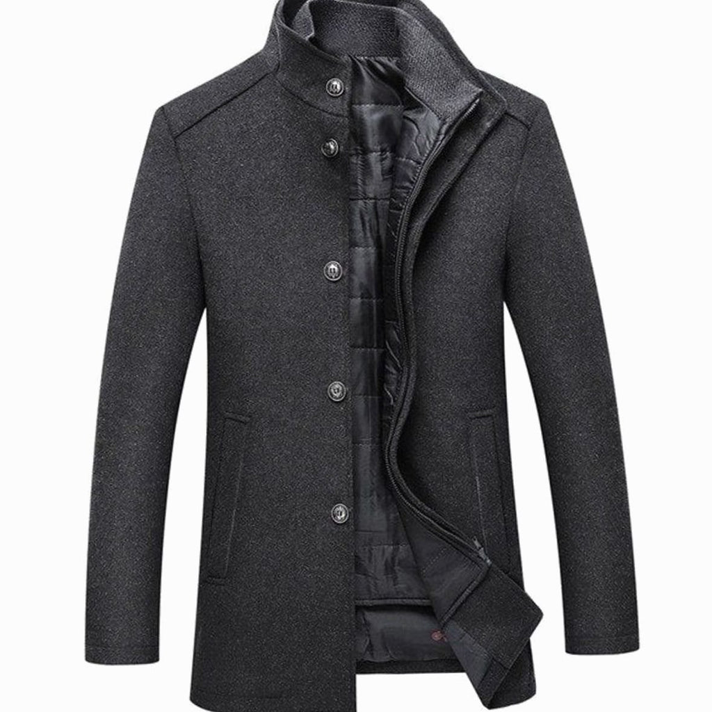 Men's Stand Collar Insulated Button-Up Winter Jacket - Gray