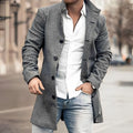 Men's Tailored Long Button-Up Coat Houndstooth Overcoat - Light Grey