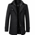 Men's Tailored Long Wool-Blend Button Overcoat - Black