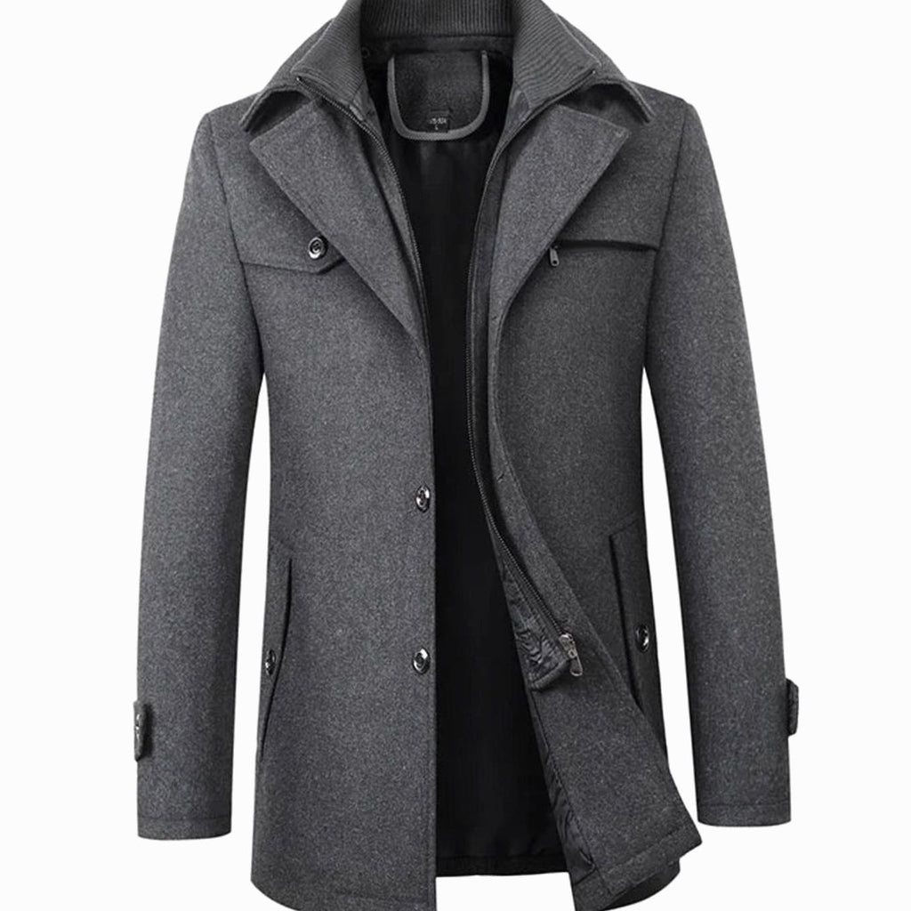 Men's Tailored Long Wool-Blend Button Overcoat - Grey