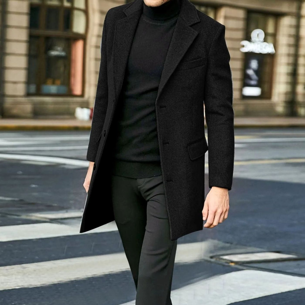 Men's Tailored Single-Breasted Long Winter Coat