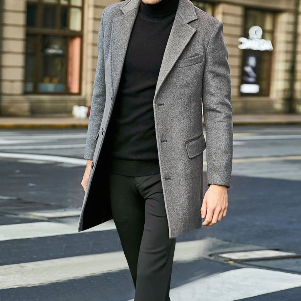 Men's Tailored Single-Breasted Long Winter Coat