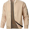 Men's Textured Zip-Up Bomber Jacket Ribbed Trim - Khaki